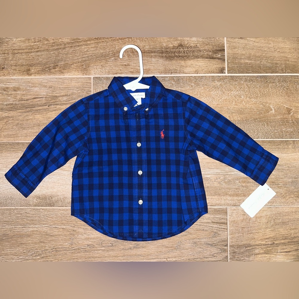 Ralph Lauren Kids Blue and Black Plaid Shirt size 9 months